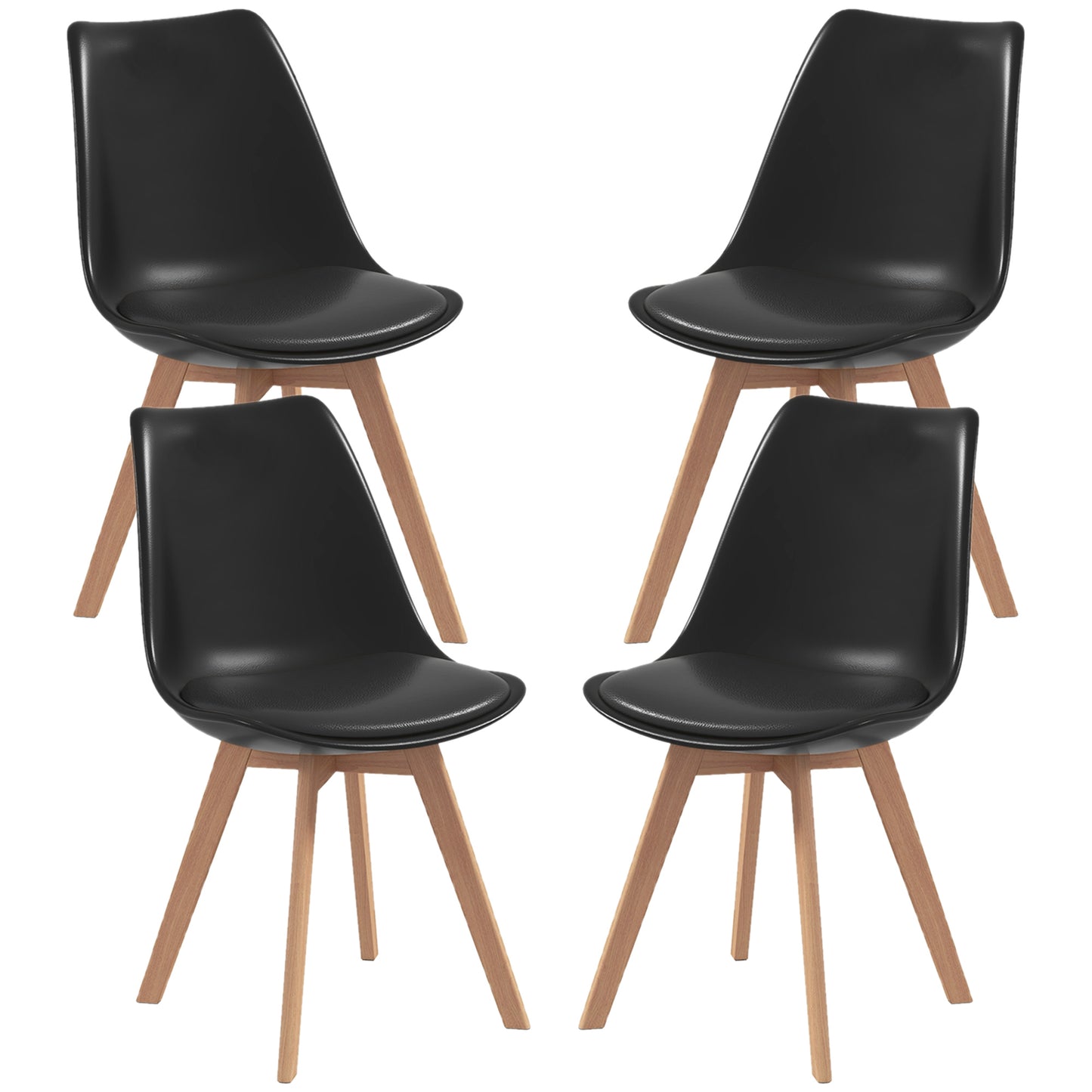 HOMCOM Modern Dining Table Chairs Set of 4, Rubber Wood Kitchen Table Chairs with PU Leather Cushion for Living Room, Bedroom