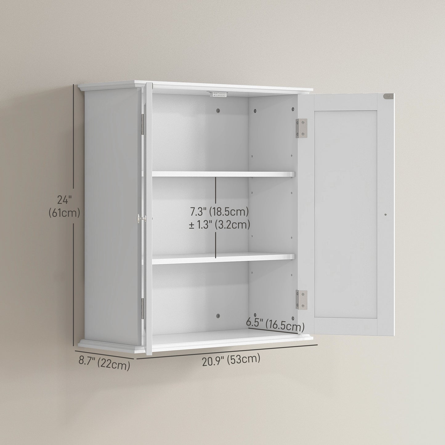 HOMCOM Bathroom Medicine Cabinet, Wall Cabinet with 2 Doors and Adjustable Shelf, Space Saver Over Toilet Cabinet