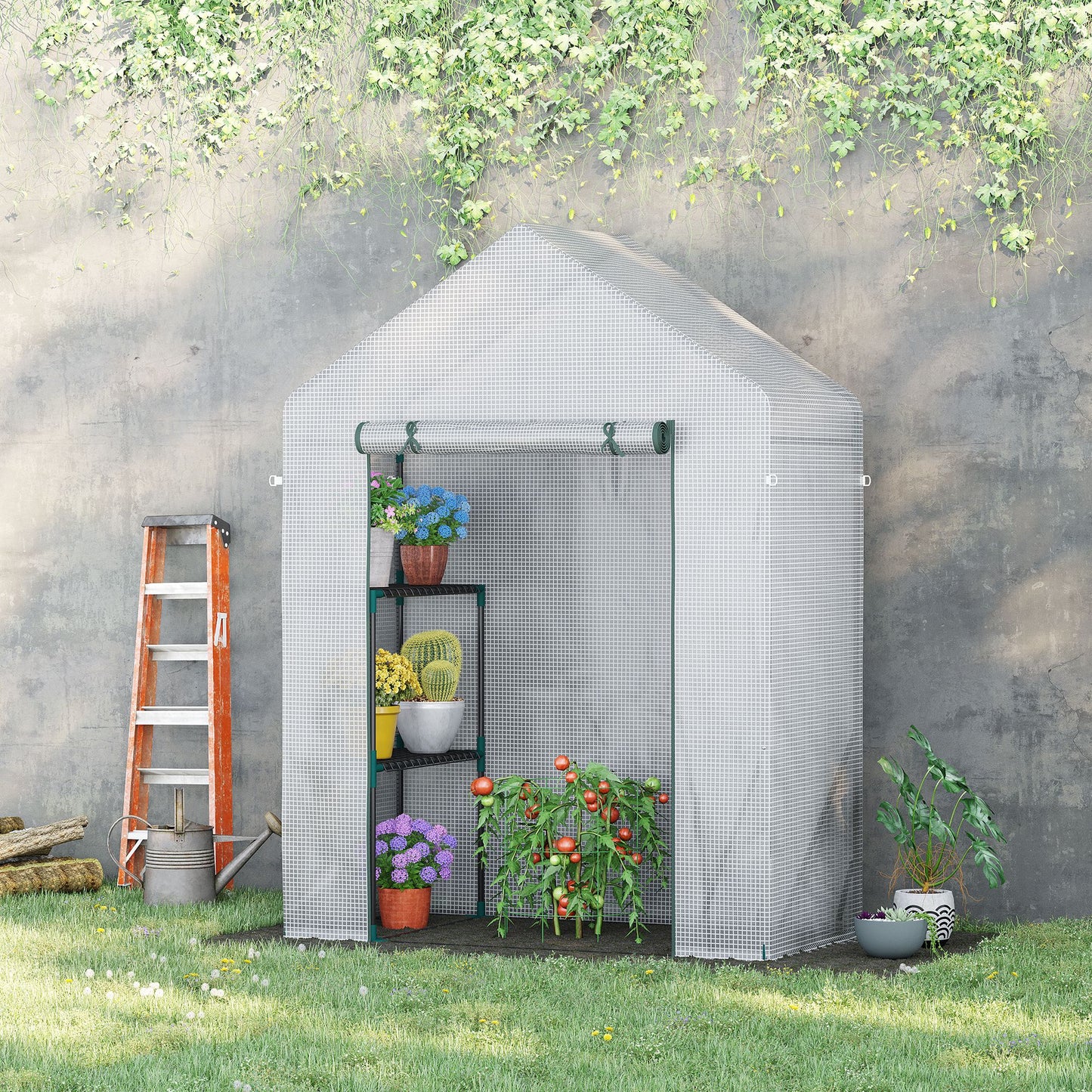 Outsunny 55" x 28" x 75" Walk-in Greenhouse Portable Garden Plant Flower Seed Warm House with 4 Shelves Outdoor Plant Growth Hot House PE Cover Green