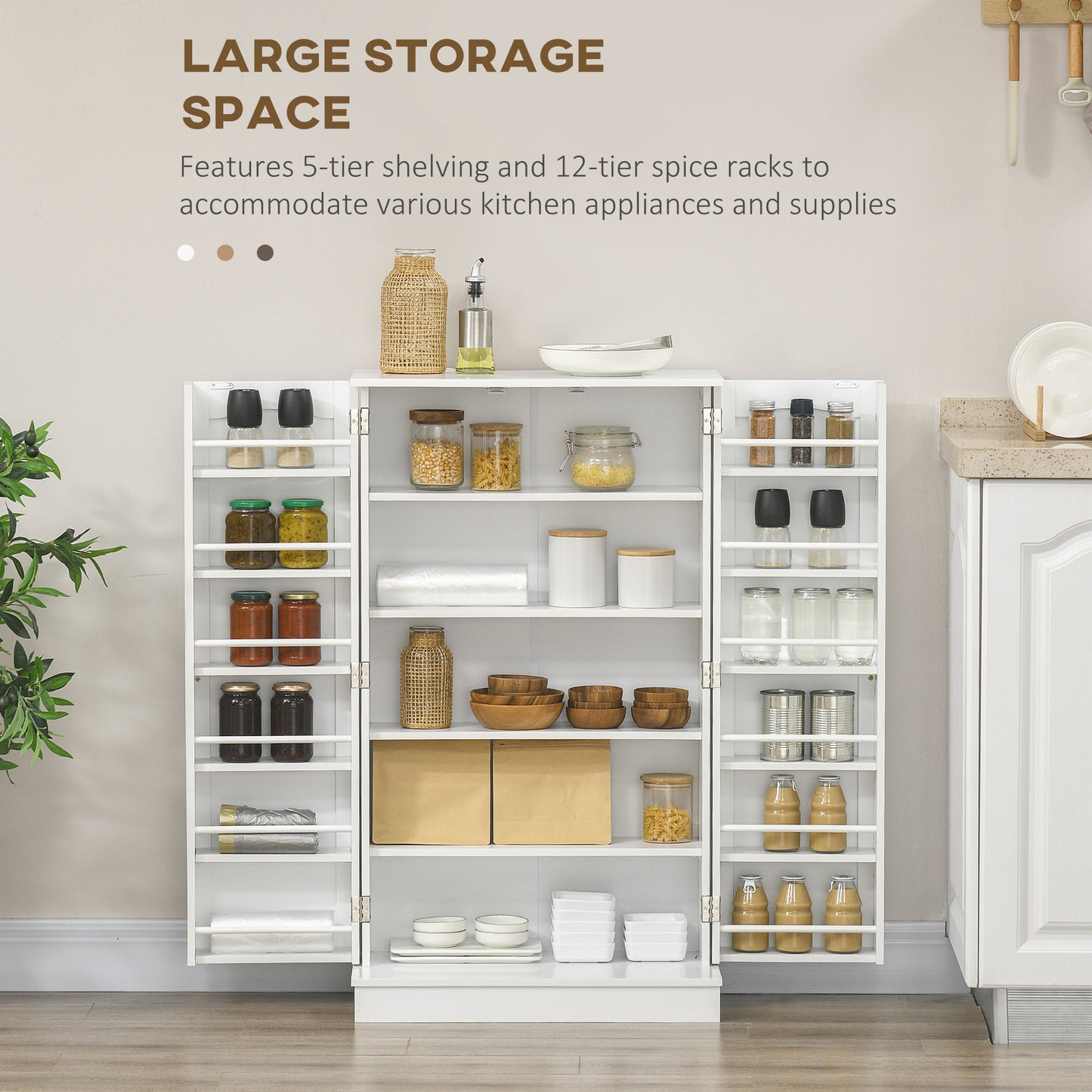 HOMCOM 41" Storage Cabinet, 2-Door Kitchen Pantry Cabinet with 5-tier Shelving, 12 Spice Racks and Adjustable Shelves, Grey