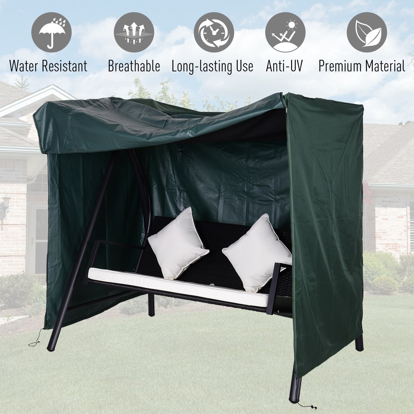 Outsunny Outdoor Swing Cover, Large 3-Seat Patio Swing Chair Hammock Cover UV Resistant Windproof All Weather Protection, Green