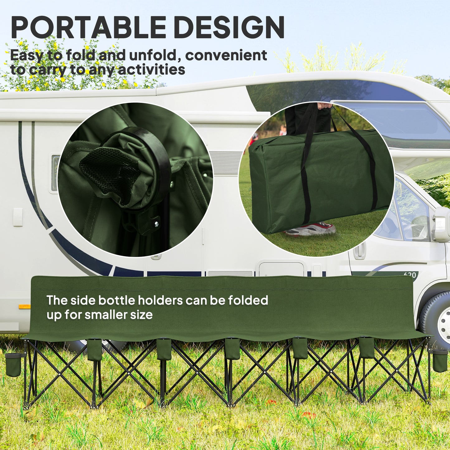 Outsunny 6 Seat Folding Camping Chair with Cup Holder and Carrying Case for Camping, Picnic, Sport Events, Black