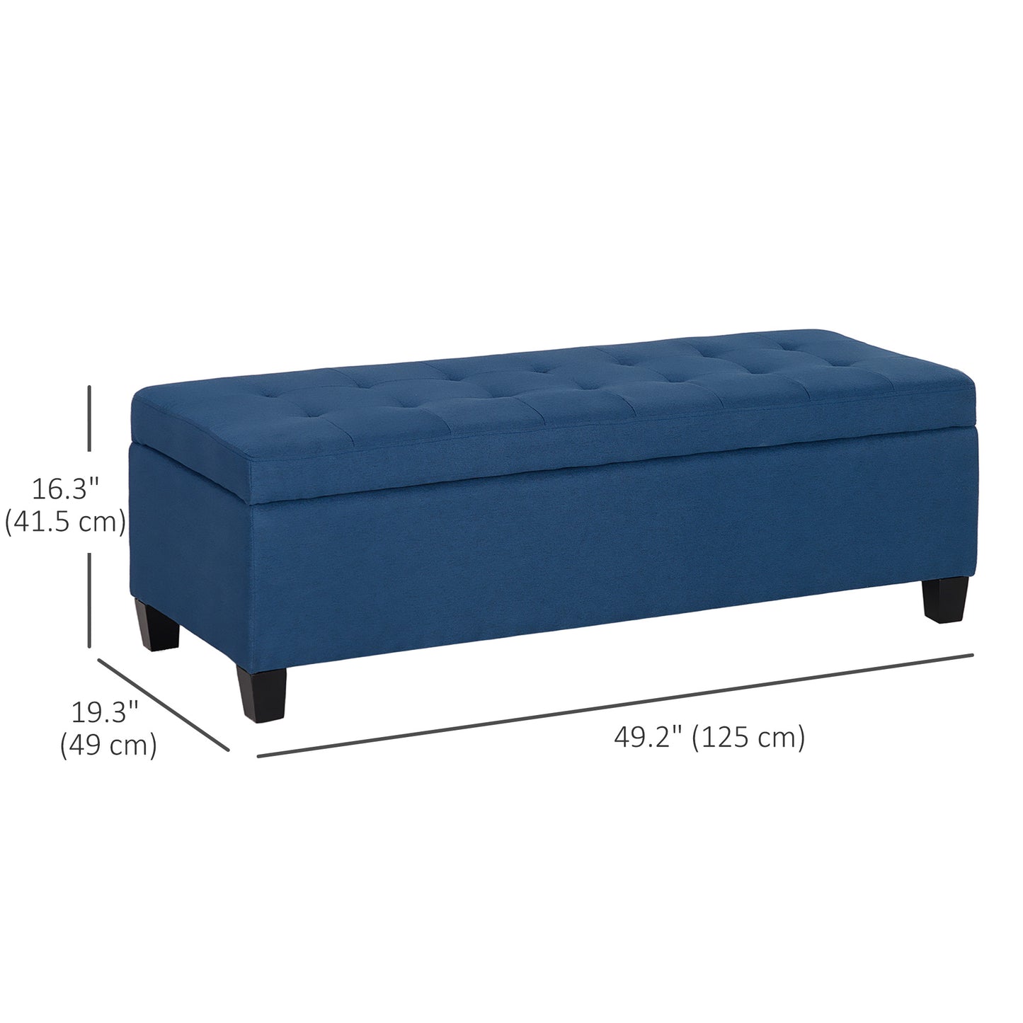 HOMCOM Rectangular Entry Bench, Tufted Upholstered Linen Fabric Wood Feet Storage Ottoman Bench, Beige