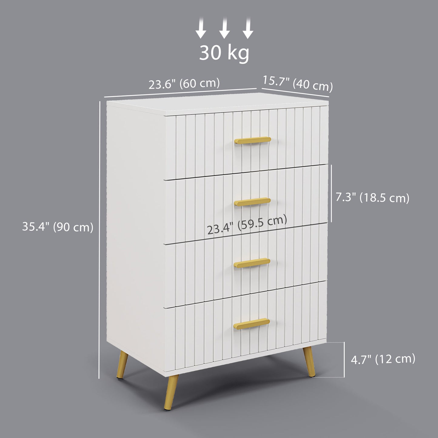 HOMCOM 3 Drawer Cabinet, Drawer Chest for Bedroom, Chest of Drawers with Aluminium Legs and Gold Handles, Dark Grey