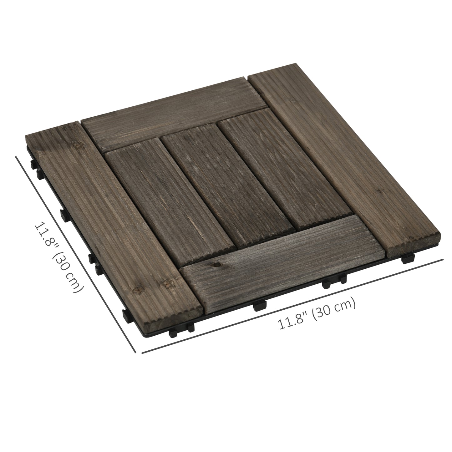 Outsunny 27 Pcs Wood Interlocking Deck Tiles, 12 x 12in Outdoor Flooring Tiles for Indoor and Outdoor Use, Tools Free Assembly, Black