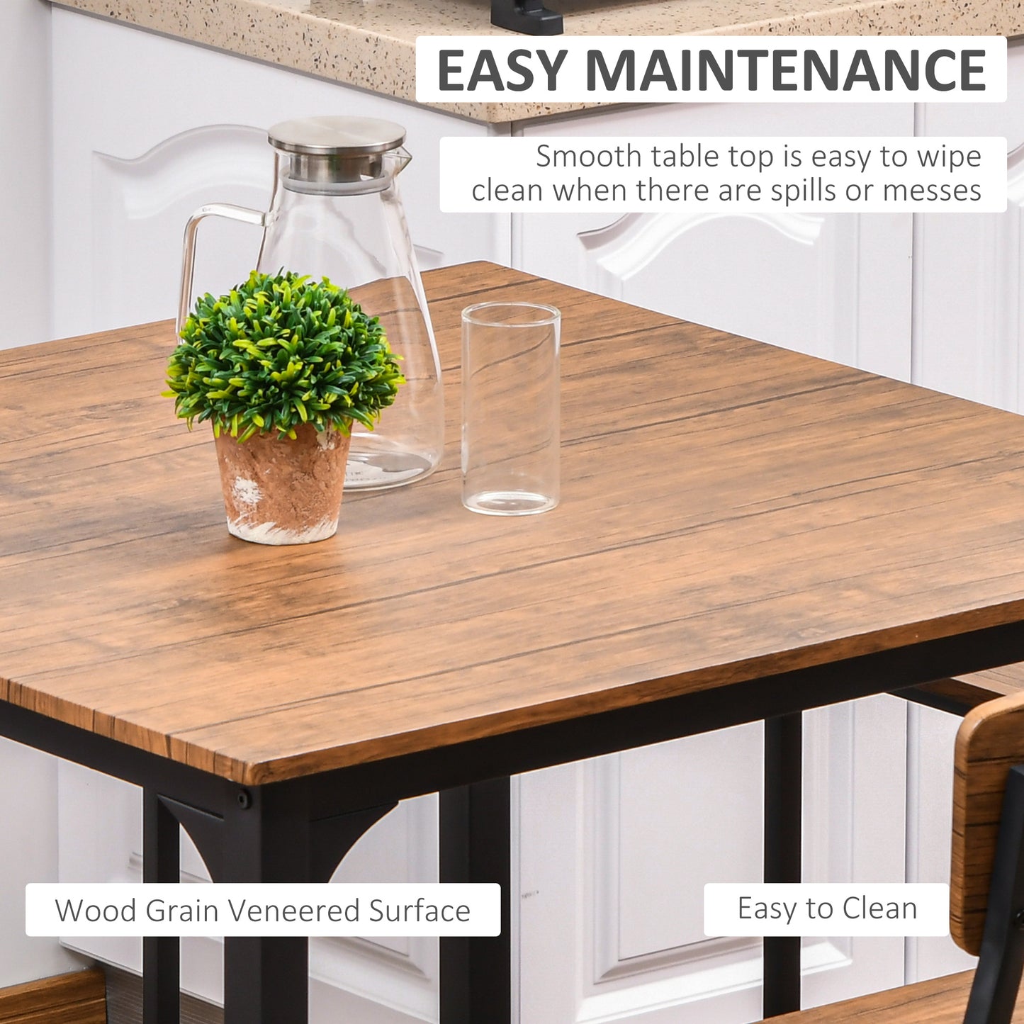 HOMCOM 5-Piece Counter Height Bar Table and Chairs, Square Dining Table and Chairs Set for 4, Industrial Pub Table and Chairs
