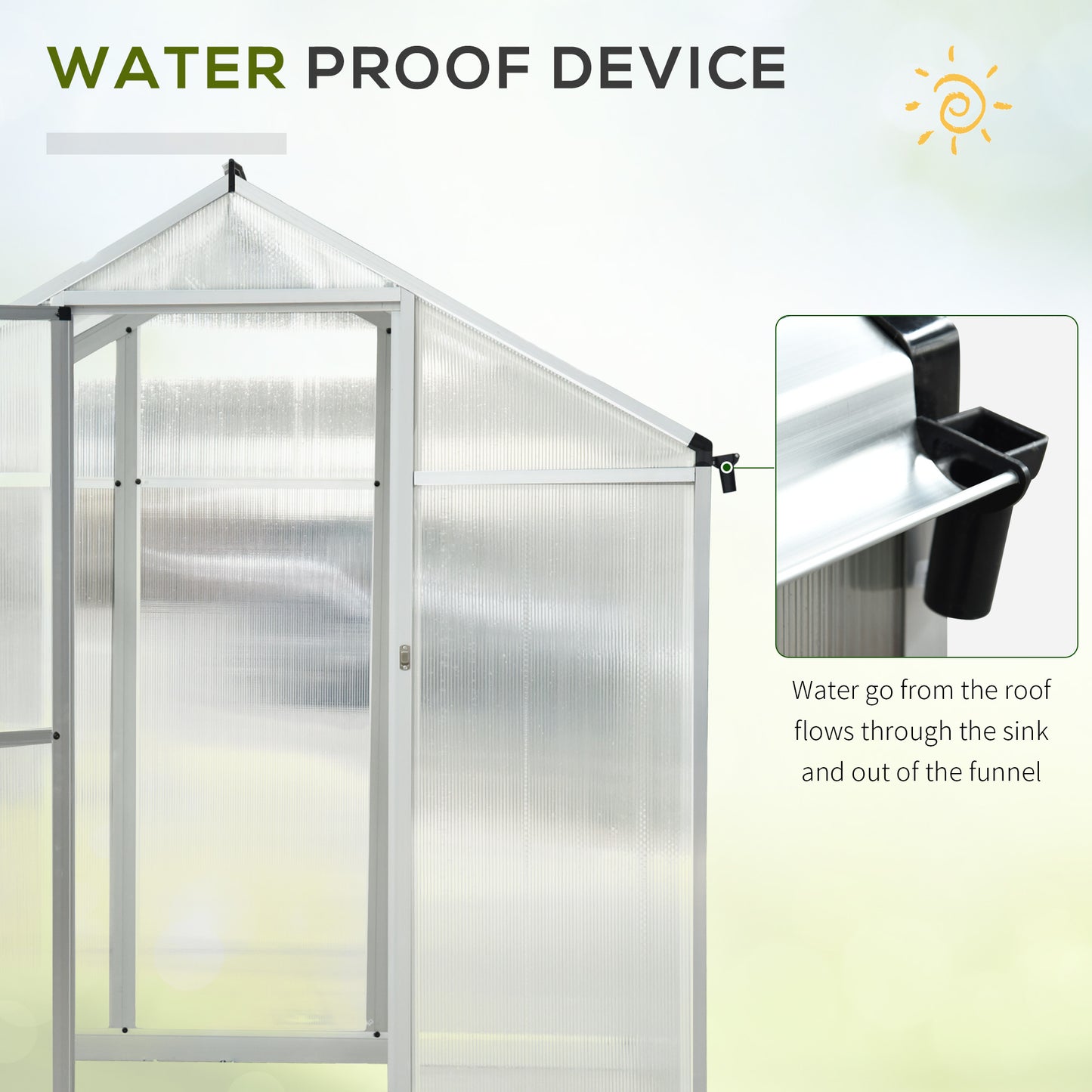 Outsunny 6' x 10' x 6.4' Walk-in Garden Greenhouse Polycarbonate Panels Plants Flower Growth Shed Cold Frame Outdoor Portable Warm House Aluminum Frame, Silver
