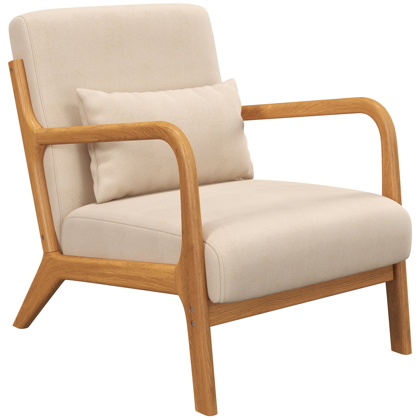 HOMCOM Armchair Upholstered Lounge Chair with Rubber Wood Frame Throw Pillows and Comfortable Cushion, White
