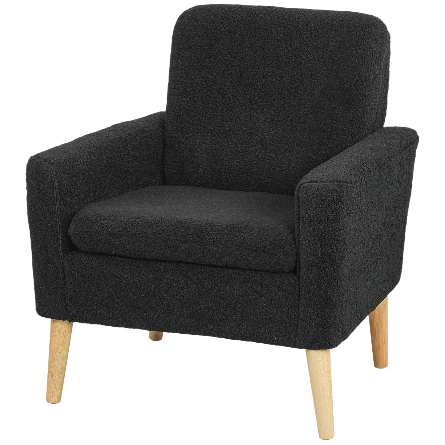 HOMCOM Fabric Accent Chair, Modern Upholstered Armchair with Wood Legs and Wide Padded Seat, Cream White