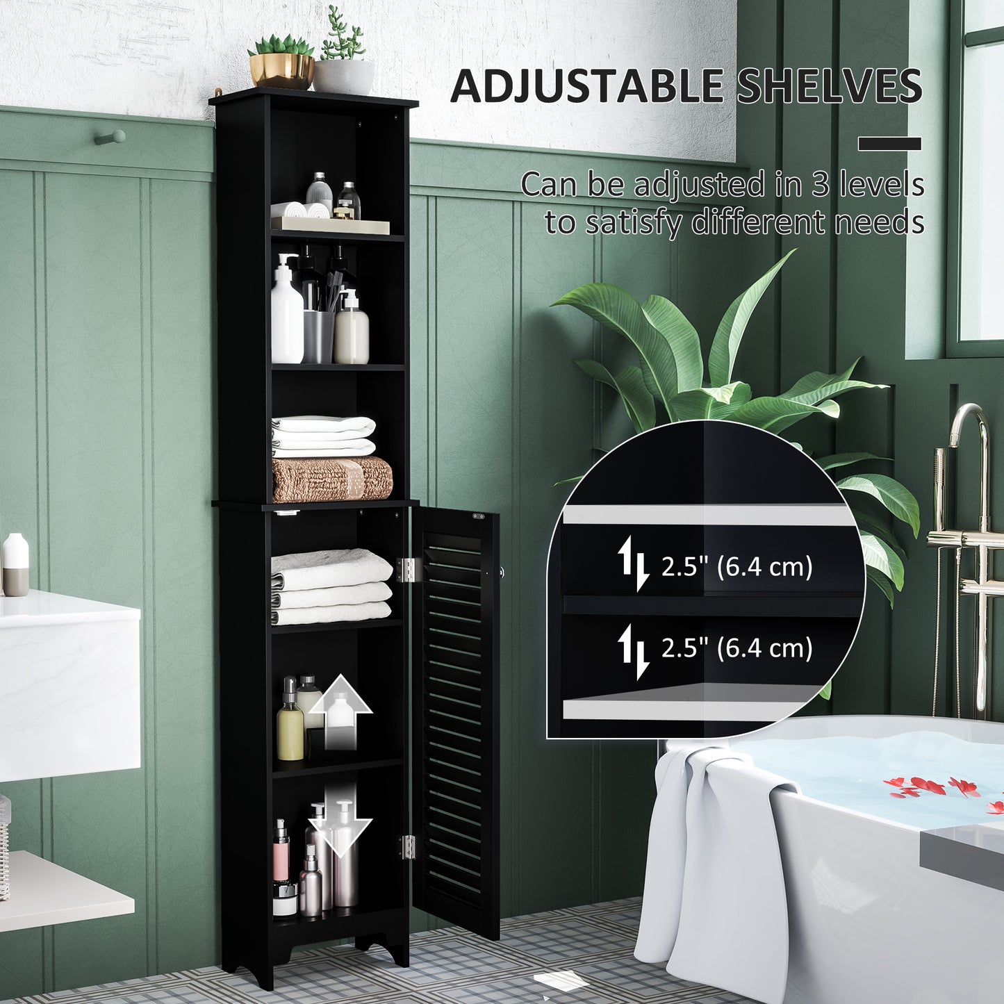 HOMCOM Tall Bathroom Storage Cabinet, Freestanding Linen Tower with 3-Tier Open Adjustable Shelf, White