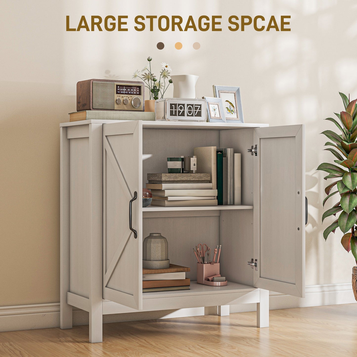 HOMCOM Sideboard Buffet, Kitchen Storage Cabinet with Barn Door and Adjustable Shelves, Storage Pantry, White Wood Grain