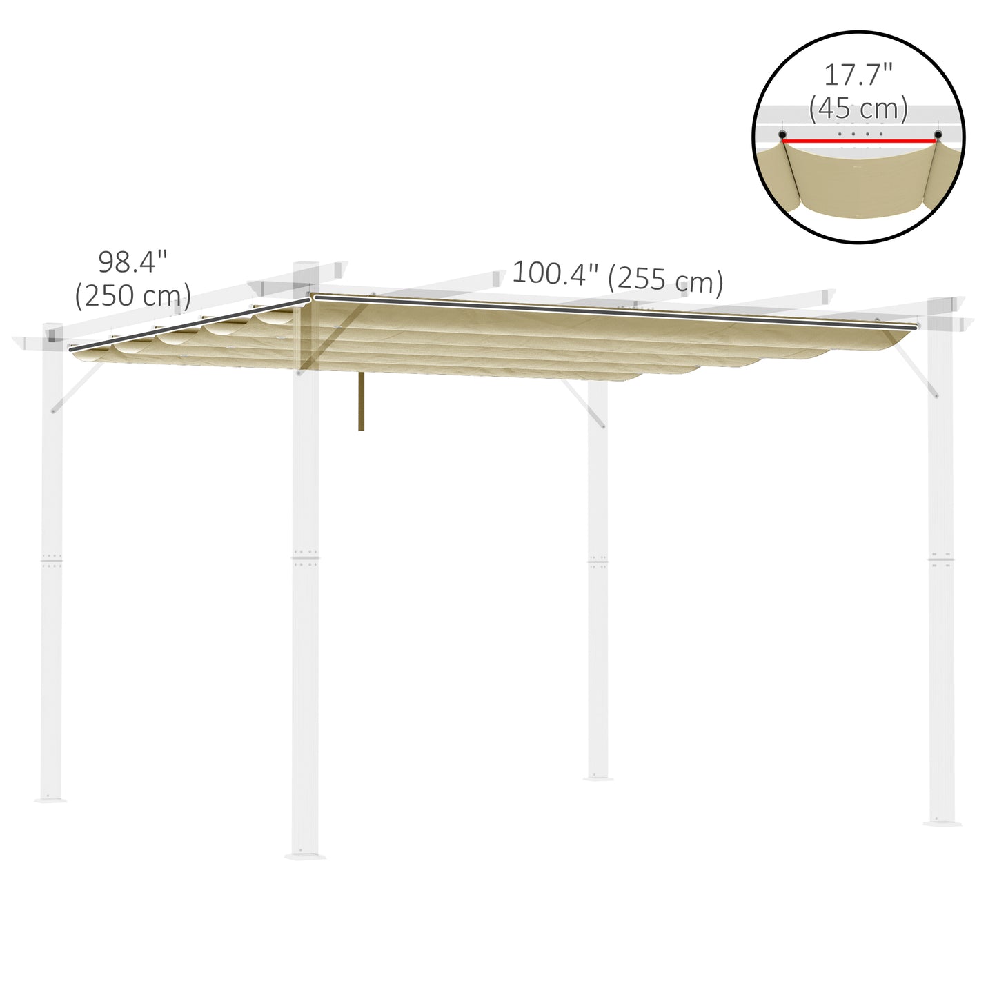 Outsunny Retractable Replacement Pergola Canopy for 10' x 10' Pergola, Pergola Cover Replacement, Cream White