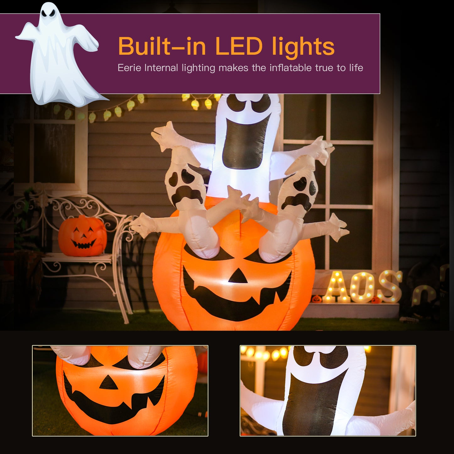 HOMCOM Inflatable Halloween Decoration Haunted Tree with Owl/Ghost/Pumpkins, Blow-Up Outdoor LED Display for Lawn, Garden, Party