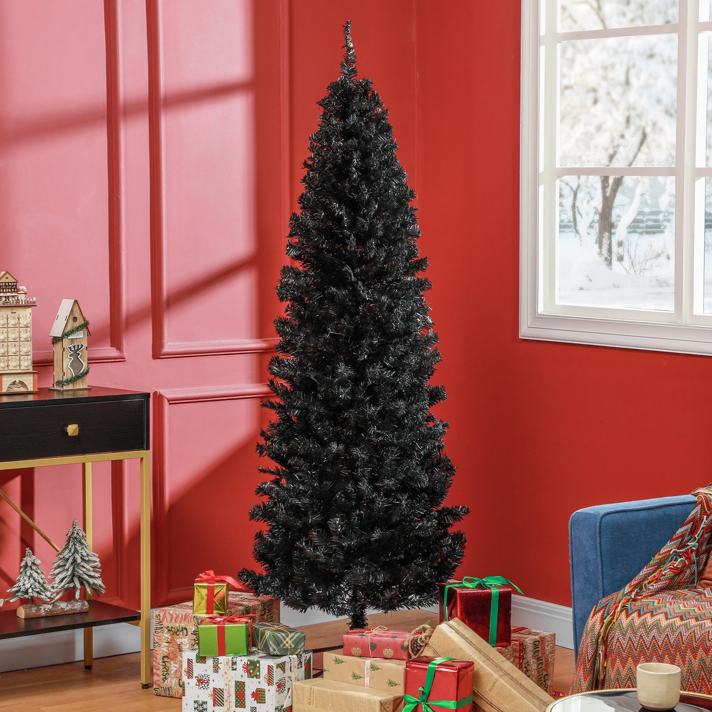 HOMCOM 4FT Artificial Christmas Tree Holiday Xmas Holiday Pencil Tree Decoration with Automatic Open for Home Party, Pink