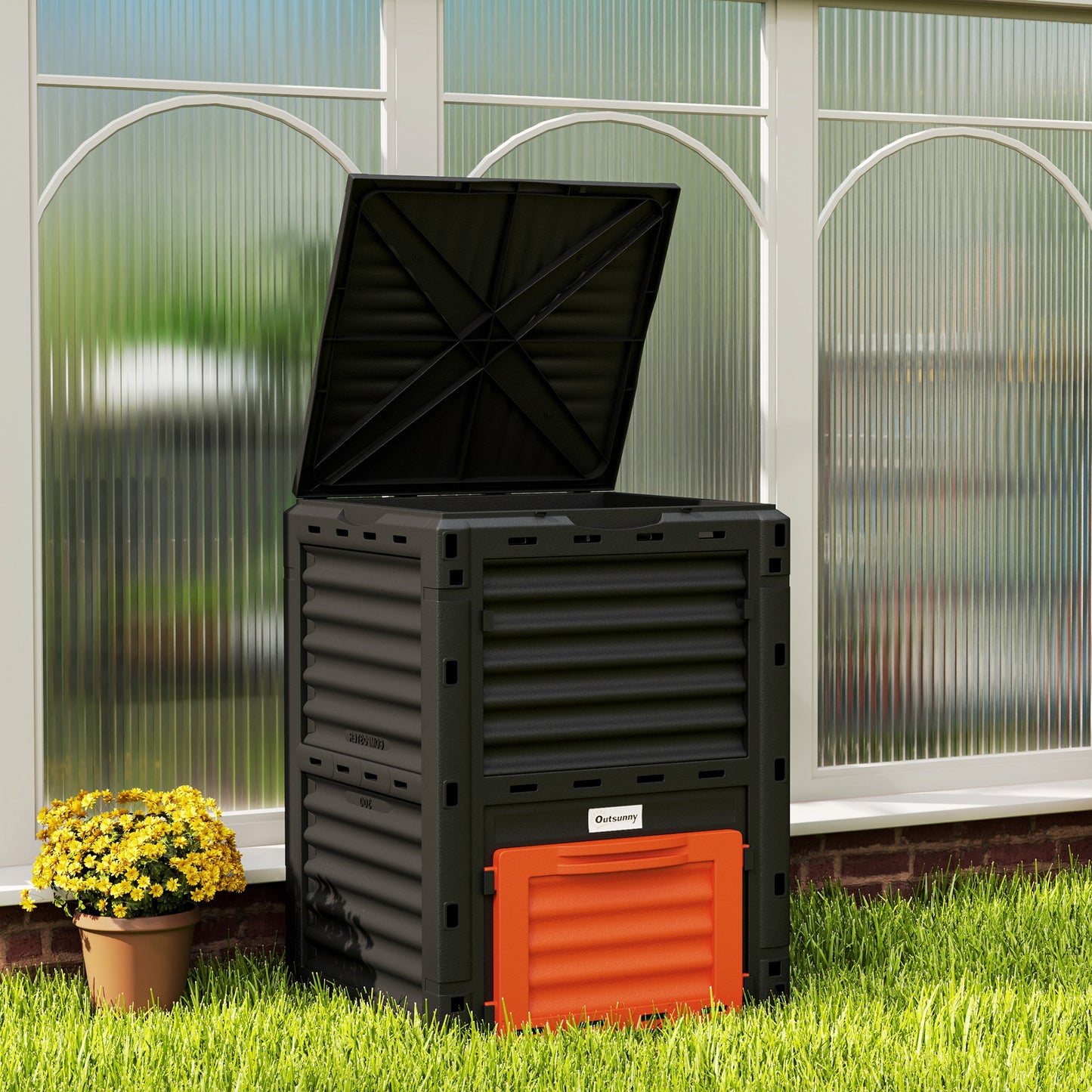 Outsunny Garden Compost Bin Large Outdoor Compost Container 80 Gallon Fast Creation of Fertile Soil Aerating Compost Box, Easy Assembly, Black