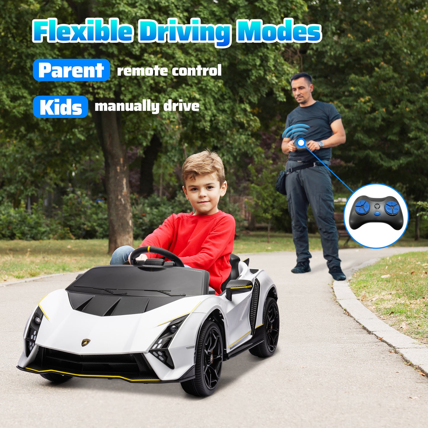 Qaba 12V Lamborghini Autentica Licensed Kids Car with Remote Control, 4 Wheels Spring Suspension, Soft Start, Red