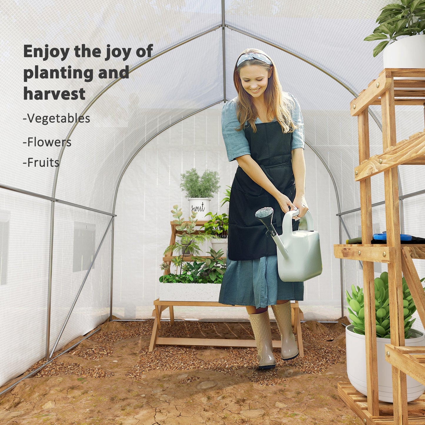 Outsunny 11.5'x9.8'x6.6' Portable Walk-In Tunnel Greenhouse Garden Warm House - White