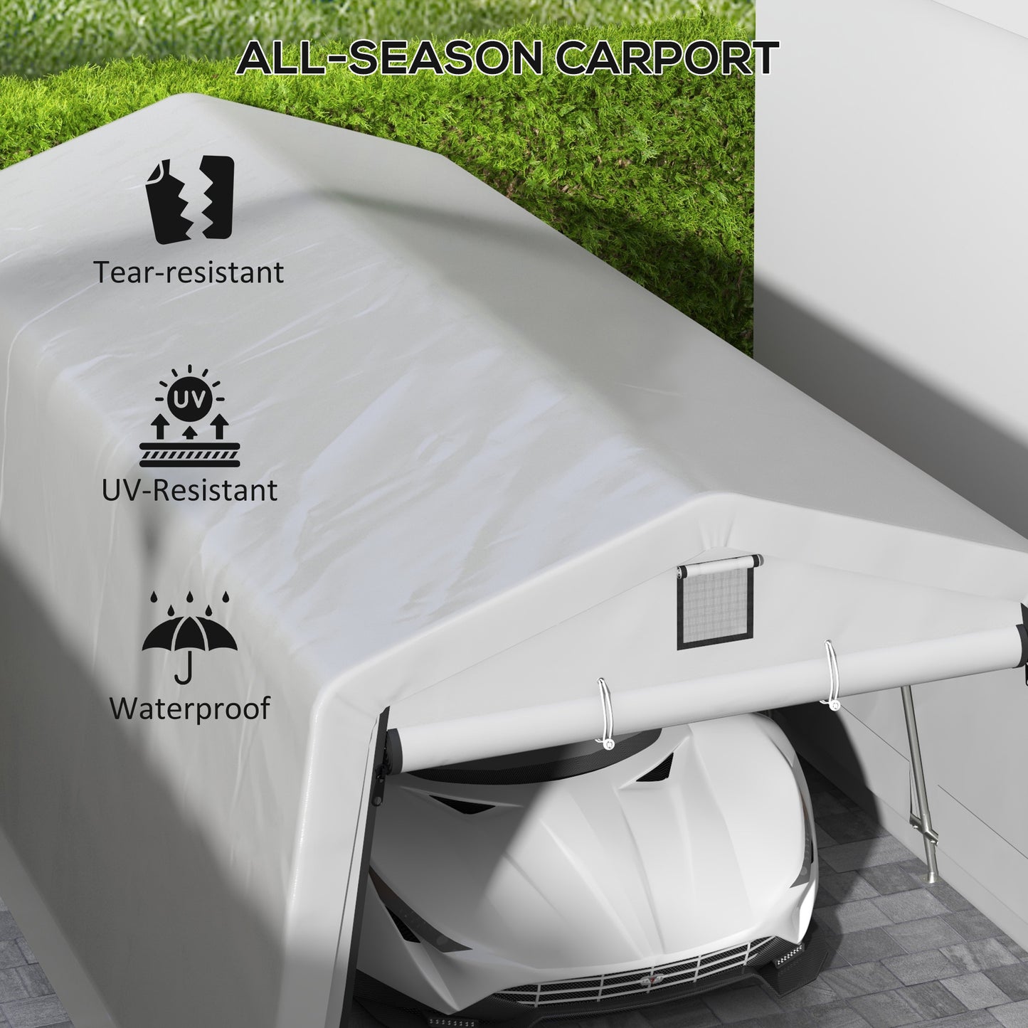 Outsunny 11' x 20' Portable Garage, Heavy Duty Carport Canopy with Ventilation Windows and Large Roll-up Door, Grey
