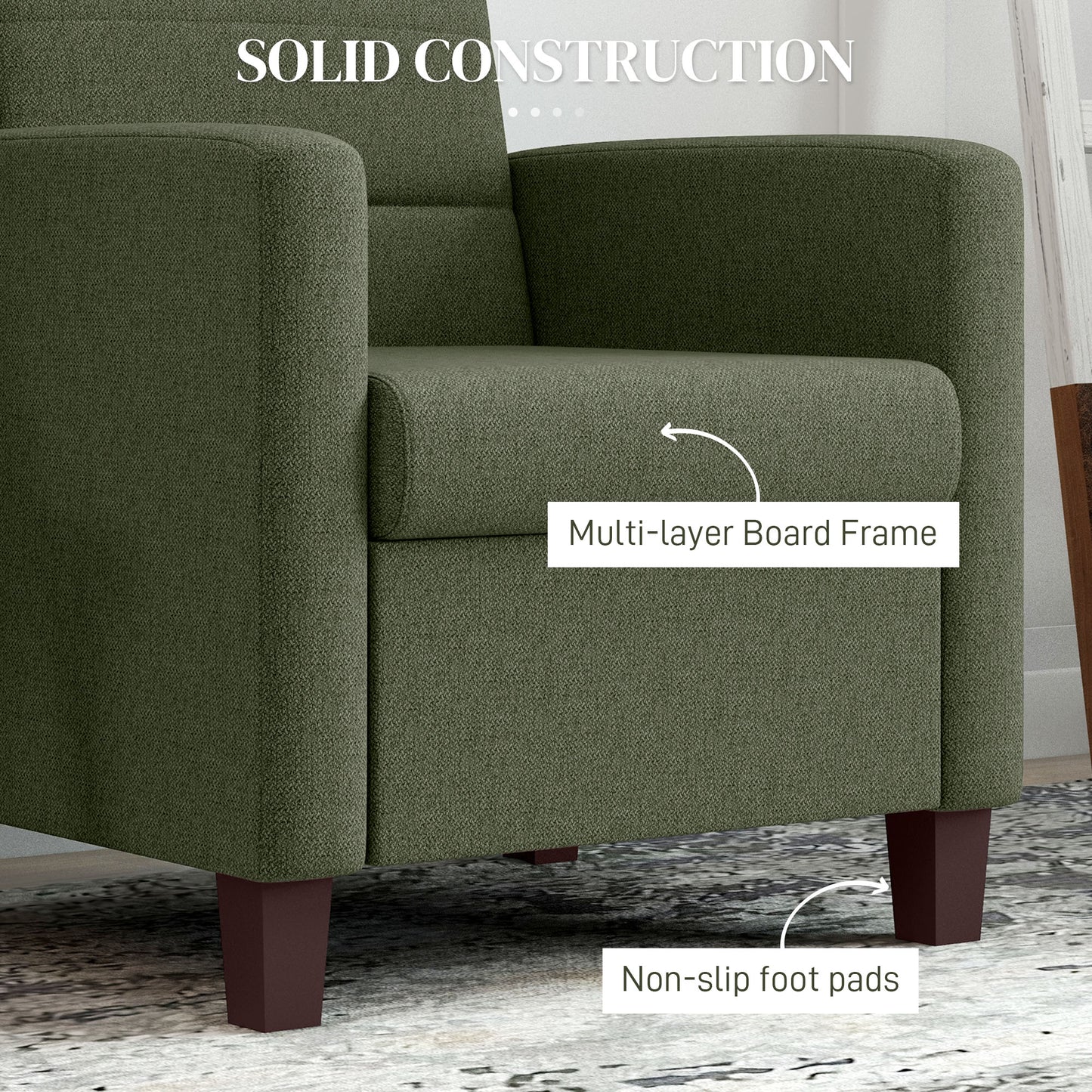 HOMCOM Fabric Accent Chair, Modern Armchair with Seat Cushion and Non-Slip Pads for Living Room, Bedroom, Light Brown