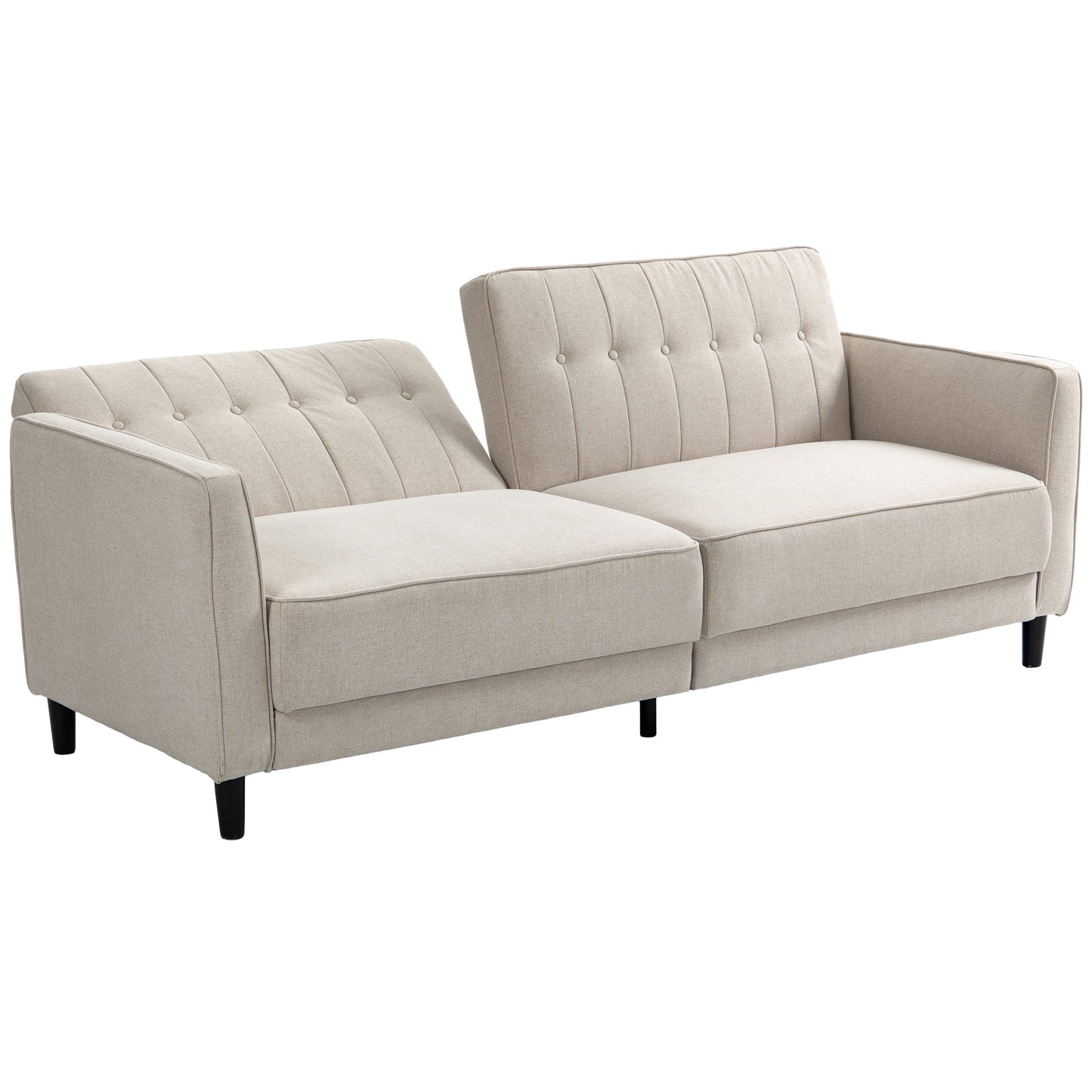 HOMCOM Convertible Bed with Couch, Button Tufted Fabric Sofa Bed with Adjustable Back for Living Room, Charcoal Grey