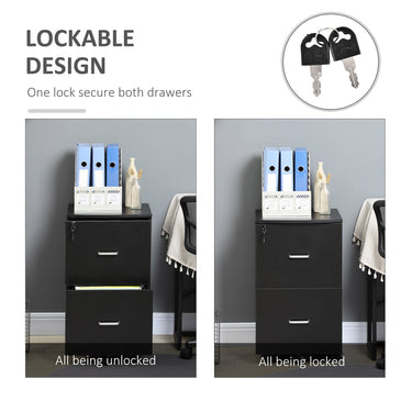 Vinsetto 2 Drawer Mobile File Cabinet with Lock, Wood Office Filing Cabinet with Locking Wheels for Letter and A4 Size, Black