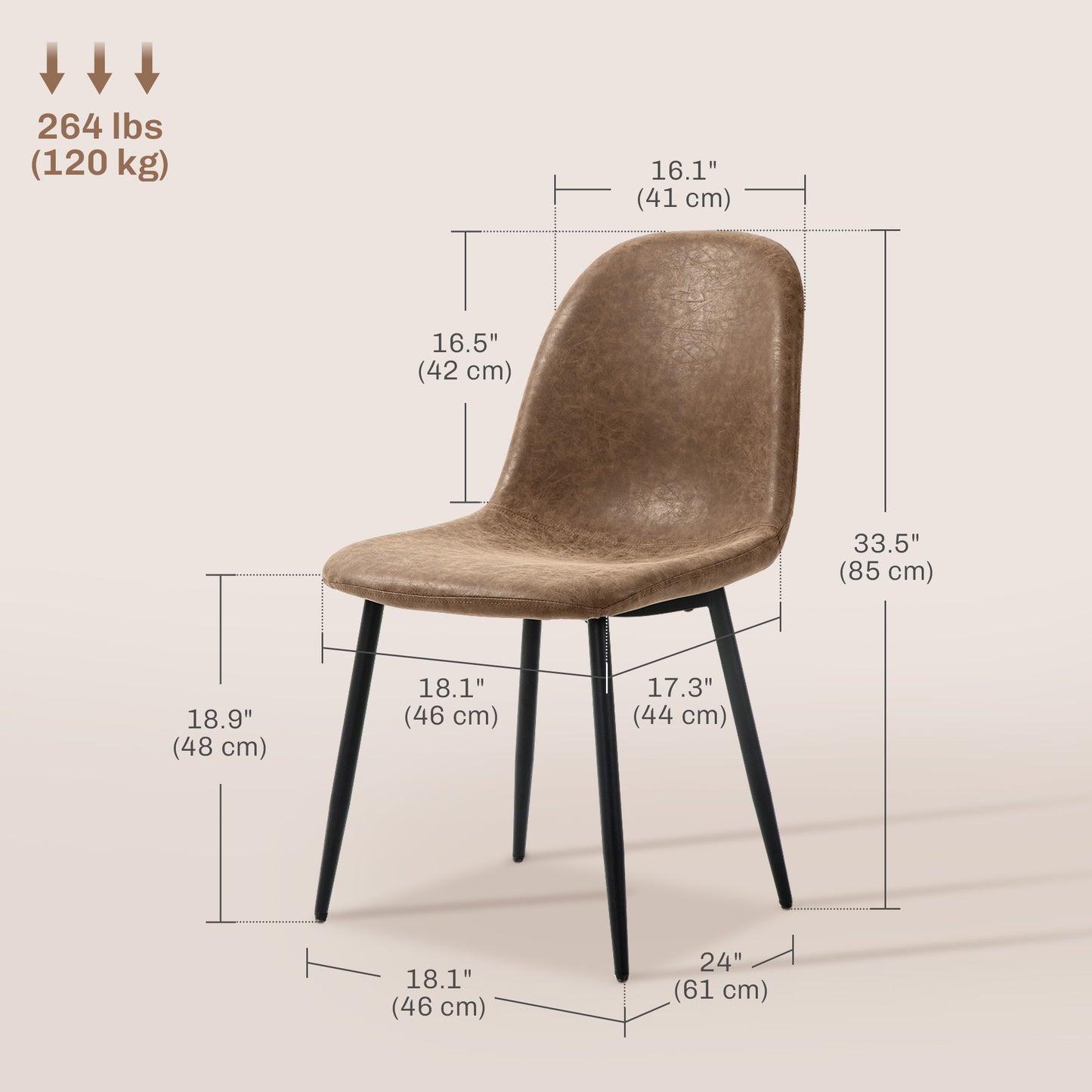 HOMCOM Retro Dining Table Chairs Set of 4, PU Leather Upholstered Kitchen Table Chairs for Living Room, Bedroom