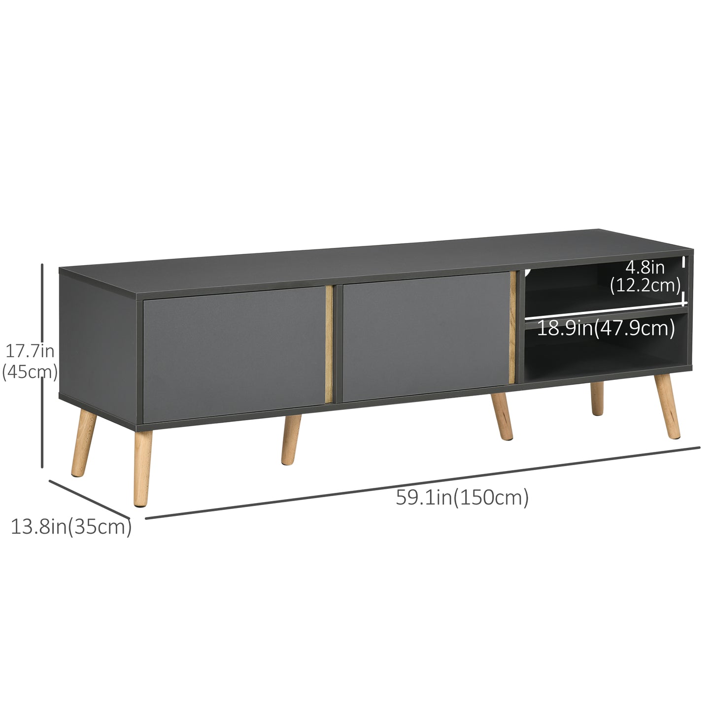 HOMCOM TV Stand for TVs up to 55", TV Cabinet with Shelves and Cable Holes, Entertainment Unit for Living Room, Dark Grey