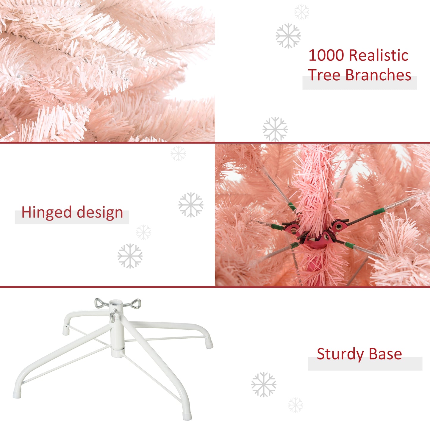 HOMCOM 6ft Artificial Christmas Tree Home Decoration Automatic Open White and Pink