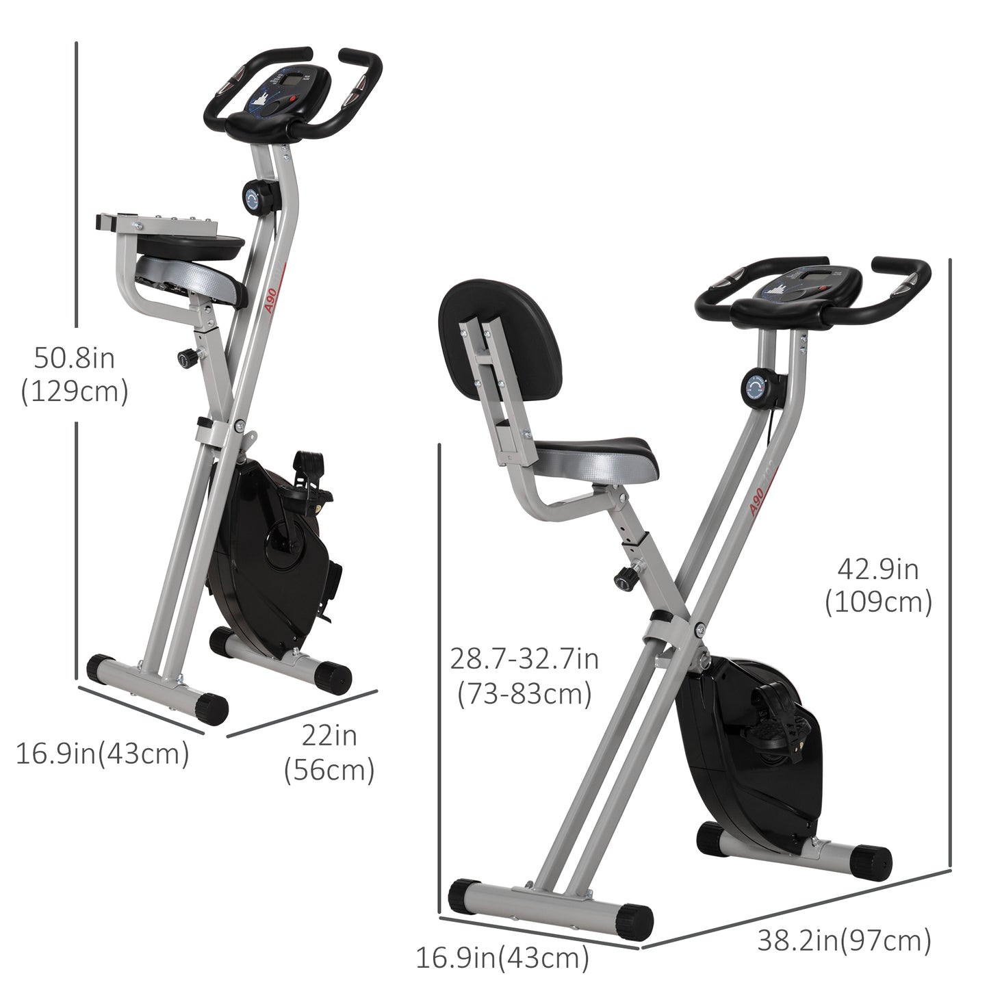 Soozier Foldable Indoor Stationary Bike with 8 Levels of Magnetic Resistance, Exercise Bike for Cardio Workout, Red