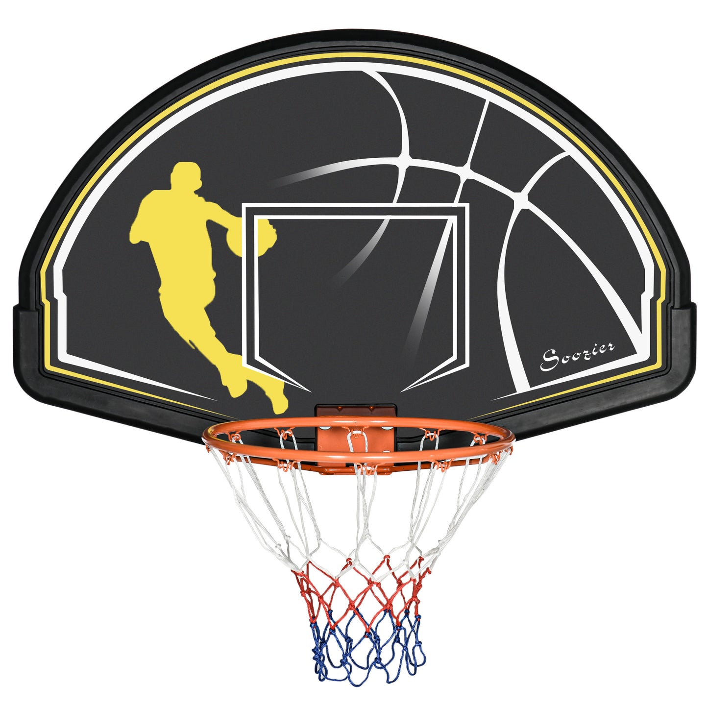 Soozier Wall Mounted Basketball Hoop with 43'' x 30'' Shatter Proof Backboard, for Indoor and Outdoor, Black