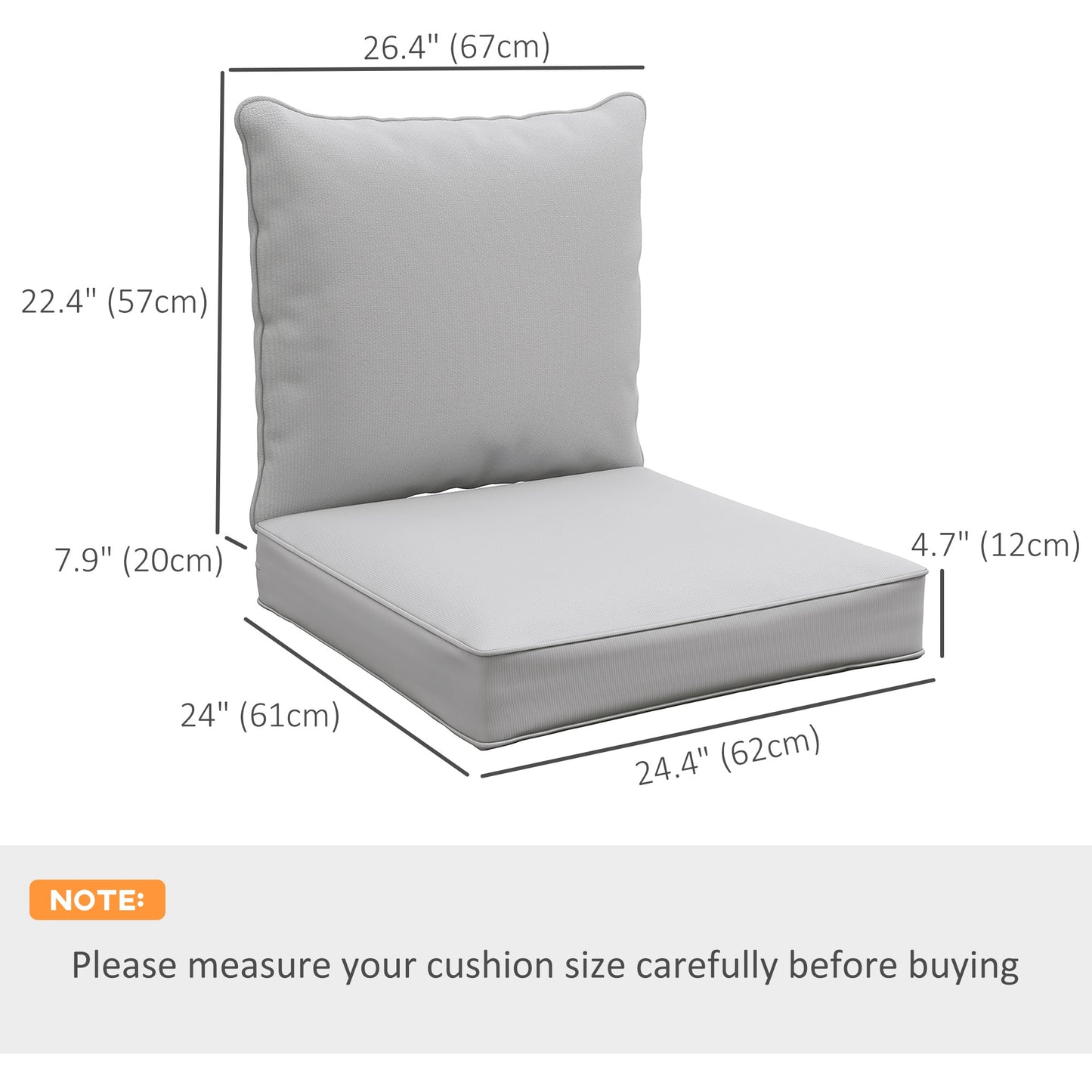 Outsunny Patio Chair Cushions, Thick Deep Seat Outdoor Seat Cushion with Back Cushion, Light Green