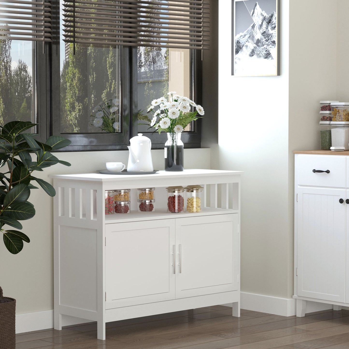 HOMCOM Wooden Console Table with Open Shelf and 2 layers Cabinet Kitchen Furniture