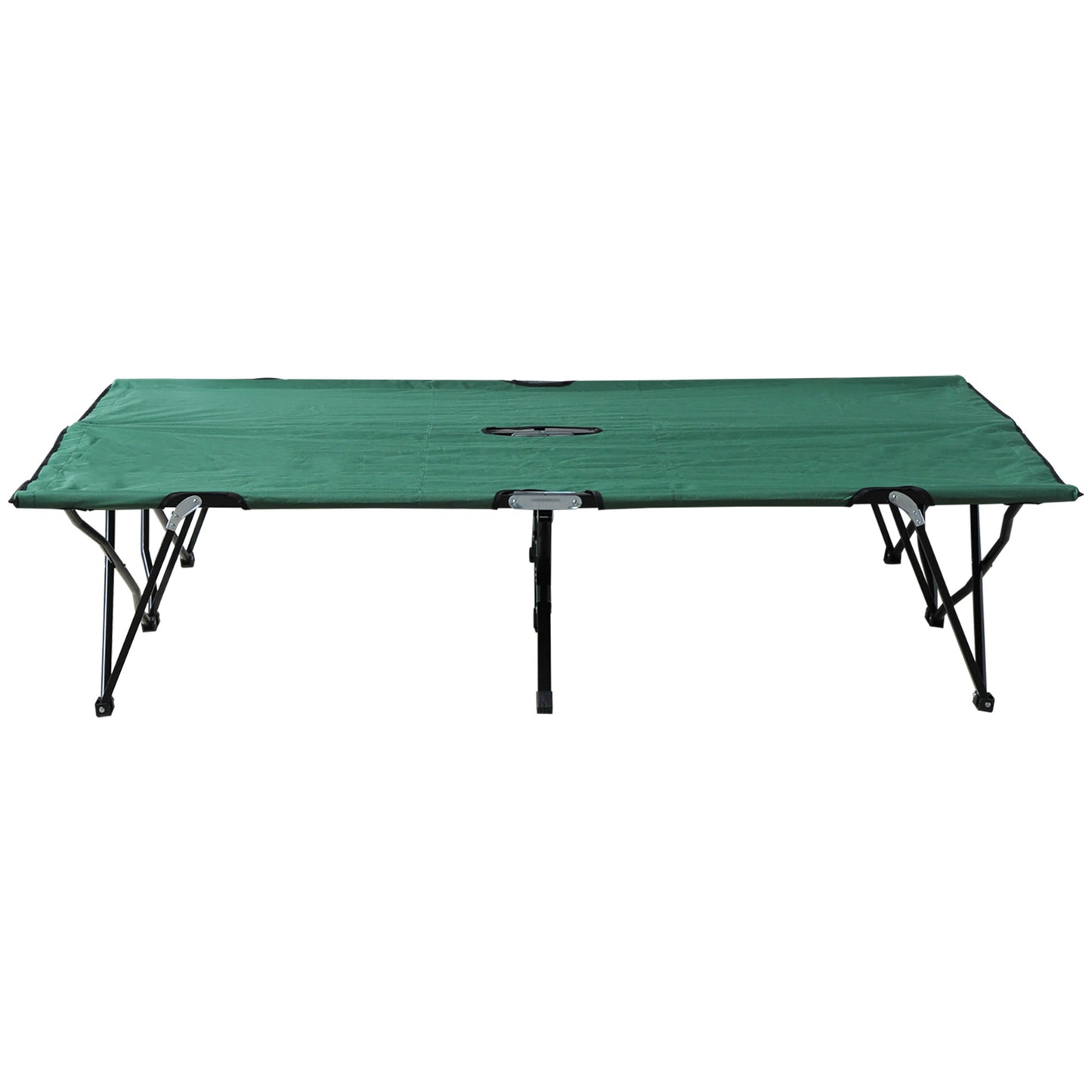 Outsunny 76" Two Person Folding Camping Cot Outdoor Portable Double Cot Wide Military Sleeping Bed w/ Carrying Bag Blue