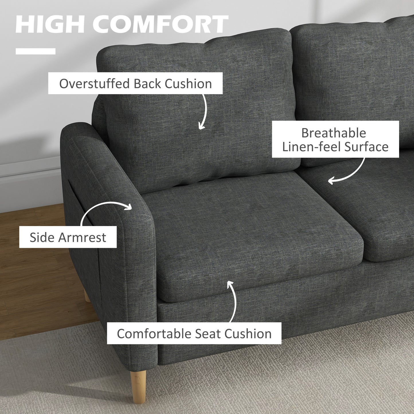 HOMCOM 56" 2 Seat Sofa, Modern Love Seats Furniture, Upholstered 2 Seater Couch with Side Pockets, Solid Steel Frame, White