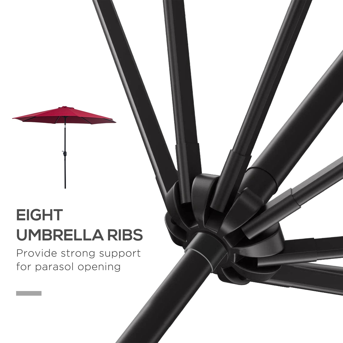 Outsunny 10' x 8' Round Market Umbrella, Patio Umbrella with Crank Handle and Tilt, Outdoor Parasol for Garden, Bench, Lawn, Wine Red