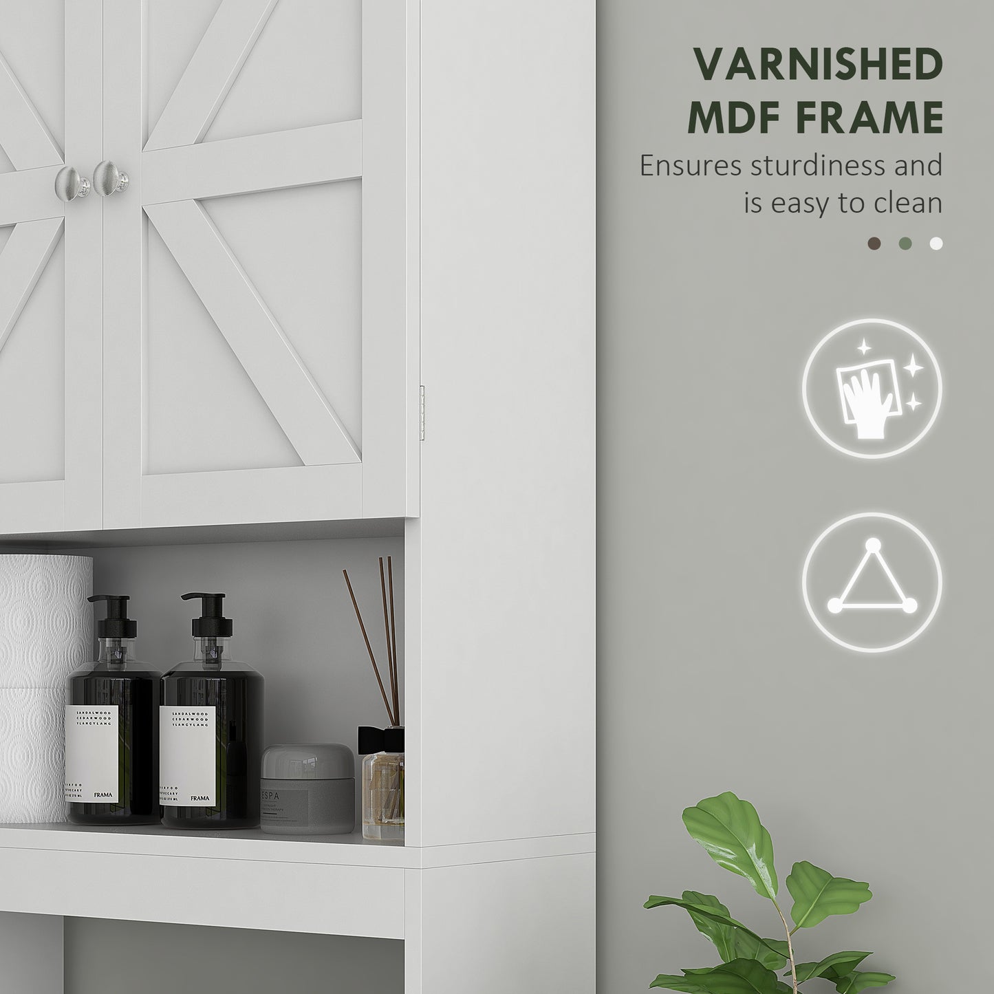 HOMCOM Over The Toilet Cabinet, Modern Bathroom Above Toilet Storage with Barn Doors and Open Shelf, White