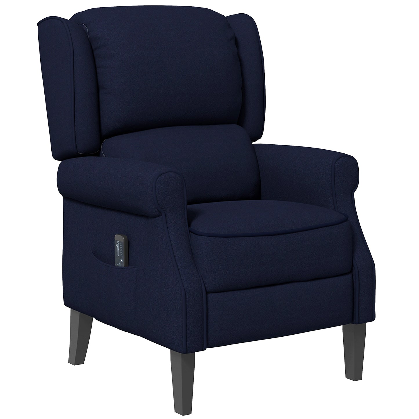 HOMCOM Massage Recliner Chair for Living Room, Push Back Recliner Sofa, Suede Wingback Reclining Chair with Extendable Footrest, Wood Legs, Remote Control, Side Pockets, Black