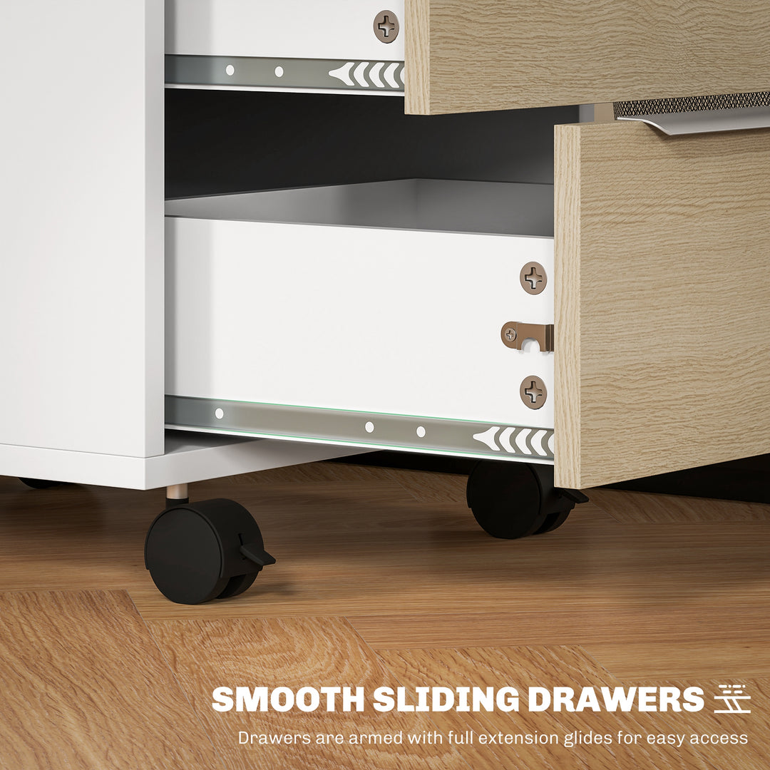 HOMCOM 3 Drawer File Cabinet with Wheels, Vertical Filing Cabinet with Lock, Grey