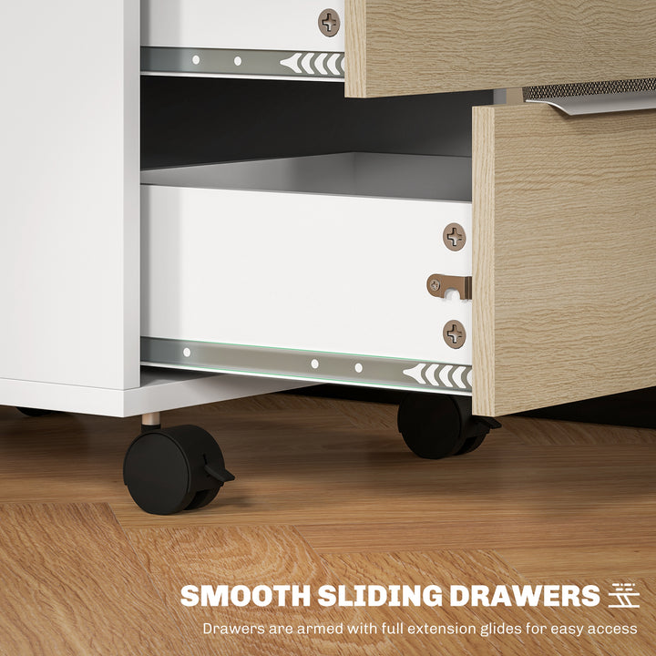 HOMCOM 3 Drawer File Cabinet with Wheels, Vertical Filing Cabinet with Lock, Grey