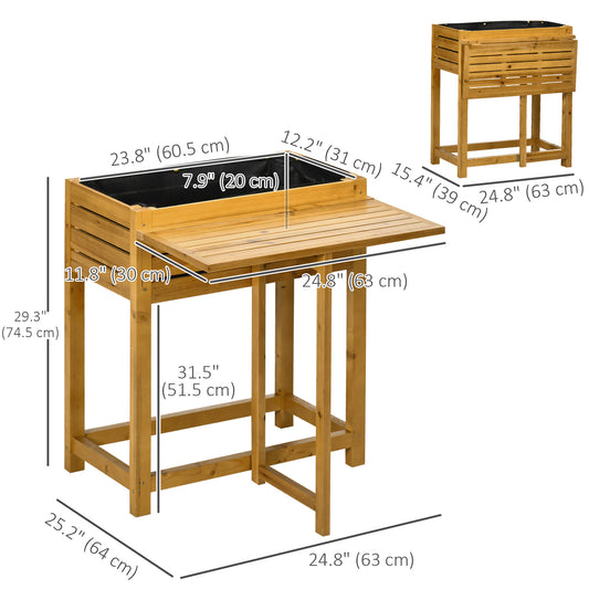 Outsunny Raised Garden Bed with Folding Side Table, Elevated Wood Planter Box for Flowers and Vegetables, Use for Patio, Balcony