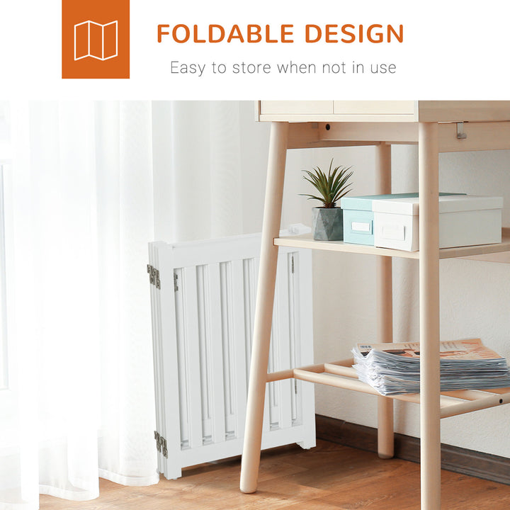 PawHut 23.5"H Foldable Dog Gate with Door, 4 Panels Freestanding Pet Gate Barriers Indoor with Support Feet, Puppy Fence for Small Dogs, Grey