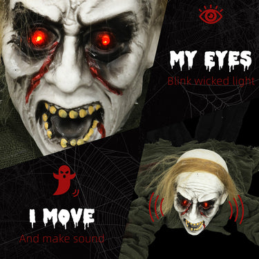 HOMCOM 66" Outdoor Halloween Decoration Crawling Zombie, Animated Prop Decor with Sound Activated, Light Up Eyes