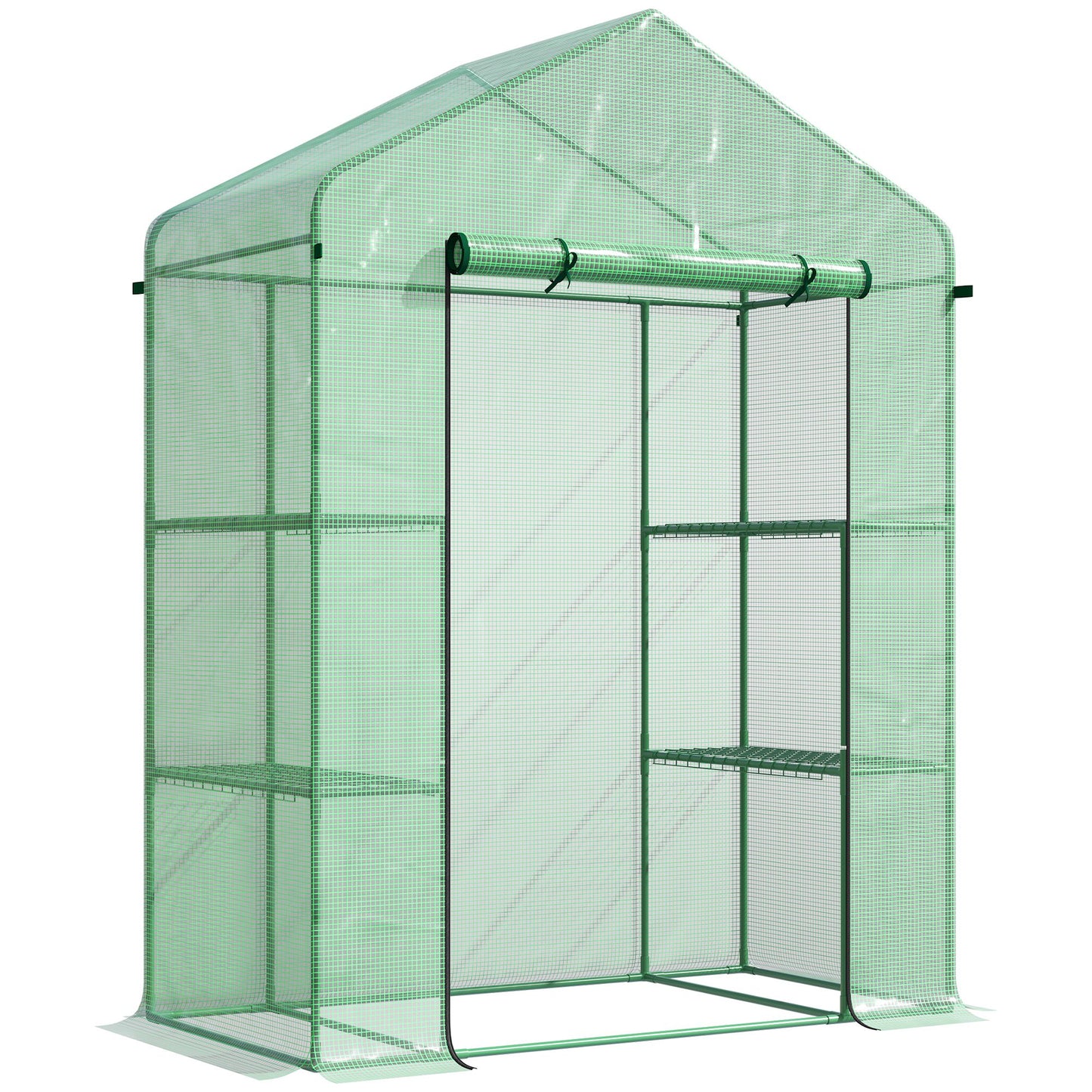 Outsunny 56" x 29" x 77" Walk-in Greenhouse, Mini Greenhouse with 4 Shelves, Roll-Up Door and Weatherized Cover, Clear