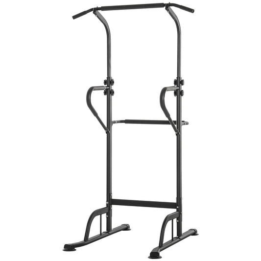 Soozier Power Tower Dip Station Pull Up Bar, Multi-Function Push Up Equipment with Adjustable Height for Home Gym Strength Training Workout Fitness, Black