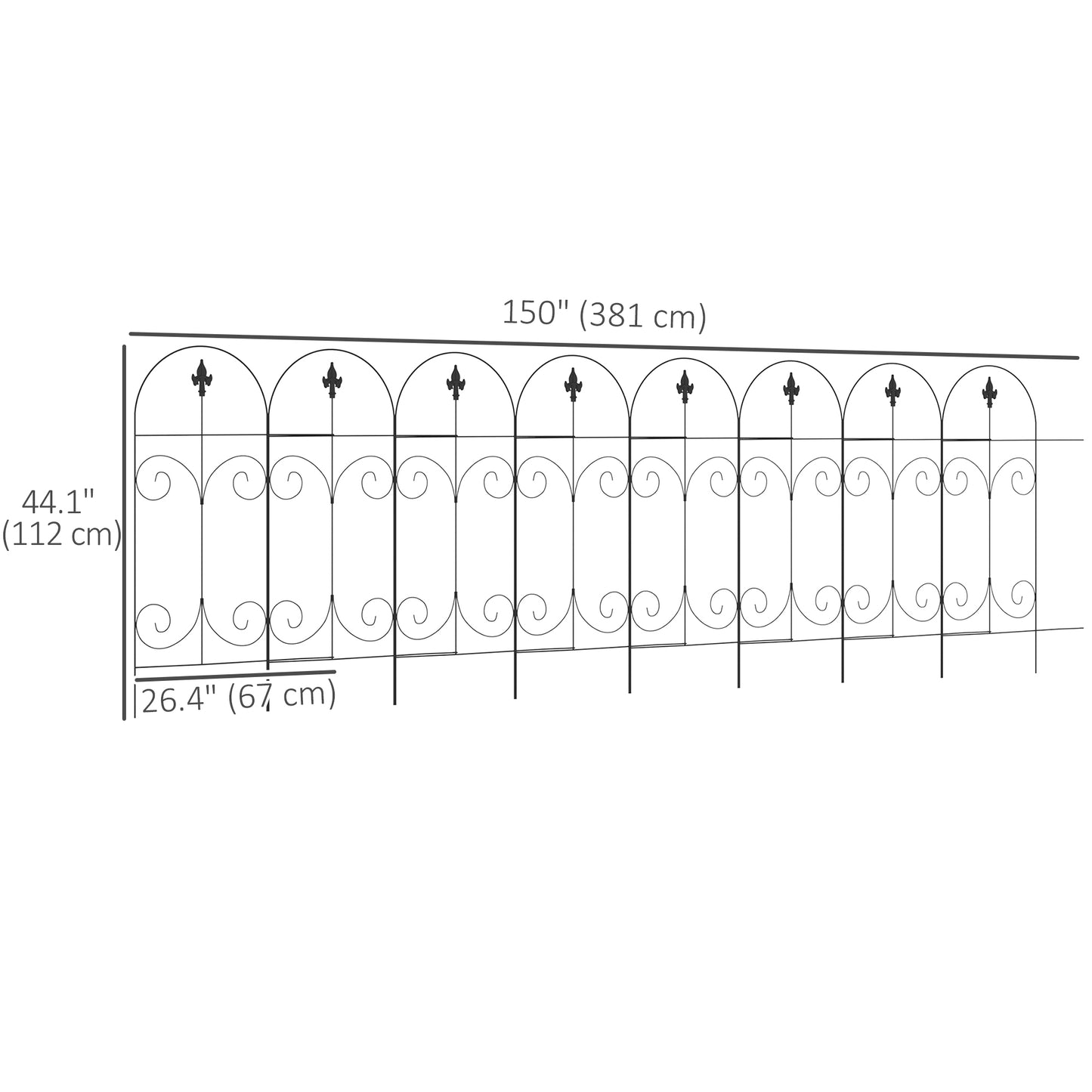 Outsunny Outdoor Metal Garden Fence Panels, Animal Barrier & Border Edging for Yard, Patio, 8 Pack, Scrollworks and Spears