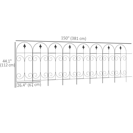 Outsunny Outdoor Metal Garden Fence Panels, Animal Barrier & Border Edging for Yard, Patio, 8 Pack, Scrollworks and Spears