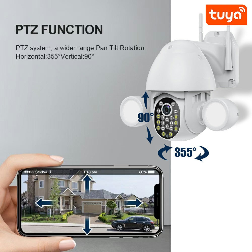 Glomarket Smart Home Security Wifi Camera Color Night Vision Ptz Tuya Floodlight Camera