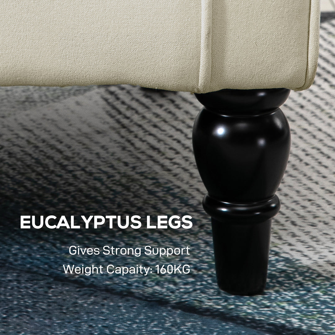 HOMCOM Fabric Accent Chair, Button Tufted Armchair, Upholstered Modern Living Room Chair, Wingback Chair with Wood Legs, Rolled Arms, Thick Padding for Bedroom, White