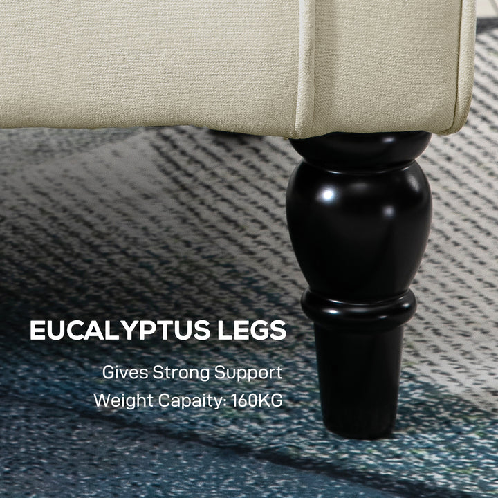 HOMCOM Fabric Accent Chair, Button Tufted Armchair, Upholstered Modern Living Room Chair, Wingback Chair with Wood Legs, Rolled Arms, Thick Padding for Bedroom, White