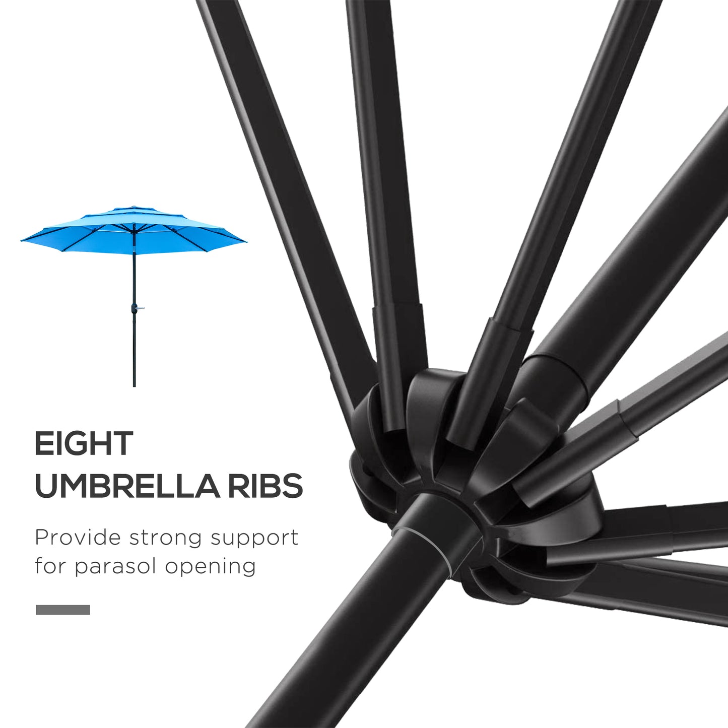 Outsunny 9FT 3 Tiers Patio Umbrella Outdoor Market Umbrella with Crank, Push Button Tilt for Deck, Backyard and Lawn, Sky Blue